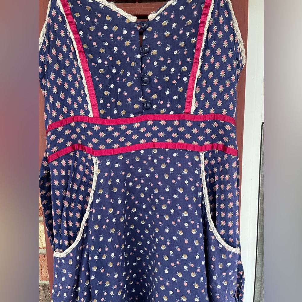 VTG 🦋Gunne Sax🦋 70’s Navy & Red Calico floral Cottage Core Prairie Dress✨ - Picture 6 of 16